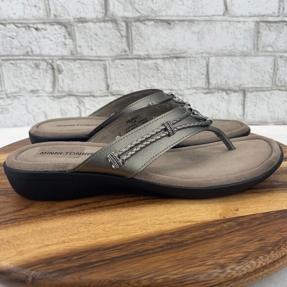 Minnetonka Silverthorne 5909041 Womens 11 M Gray Pewter Comfort Thong Sandals - Picture 7 of 14